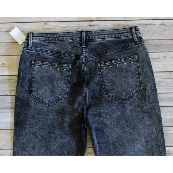 Driftwood Jeans Womens 32 x 27 Black Studded Rhinestones Button Fly Raw Hem FLAW - Picture 6 of 8